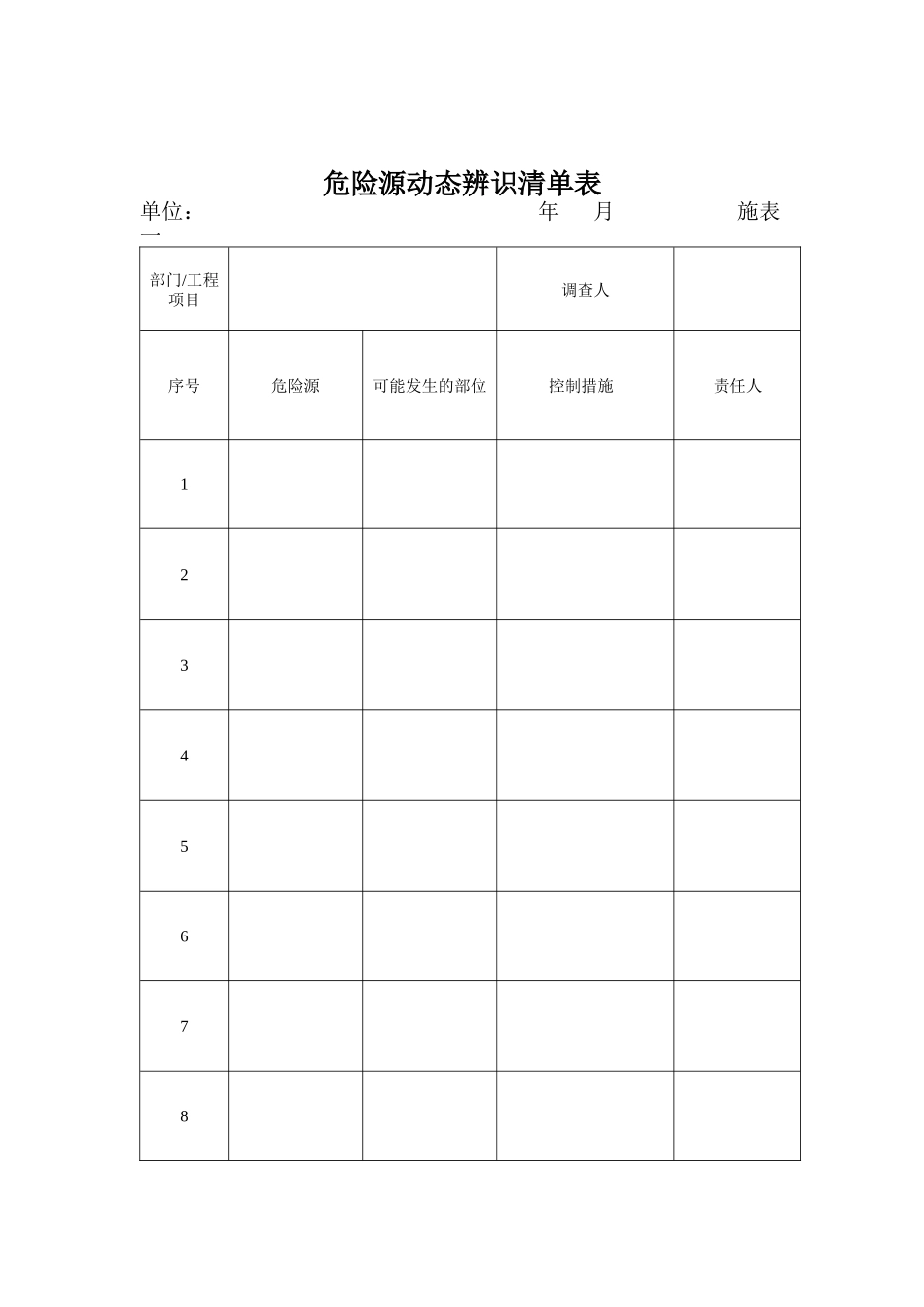 冷库制冷施工安全标准化管理台帐表格_第1页