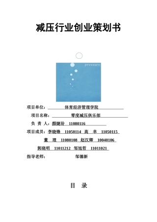 减压行业创业策划书