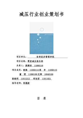 减压行业创业项目策划书