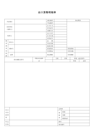 出口货物明细单格式C