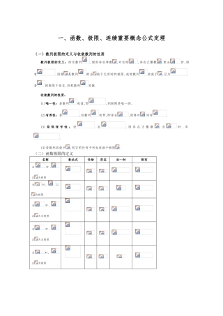 函数、极限、连续重要概念公式定理