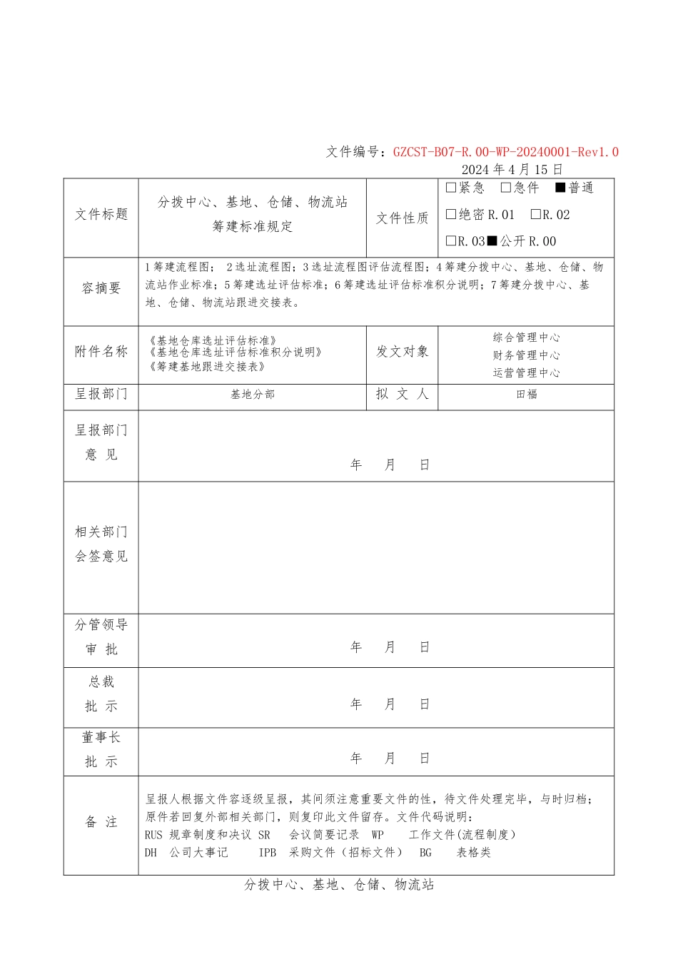 分拨中心基地仓储物流站筹建标准规定_第1页