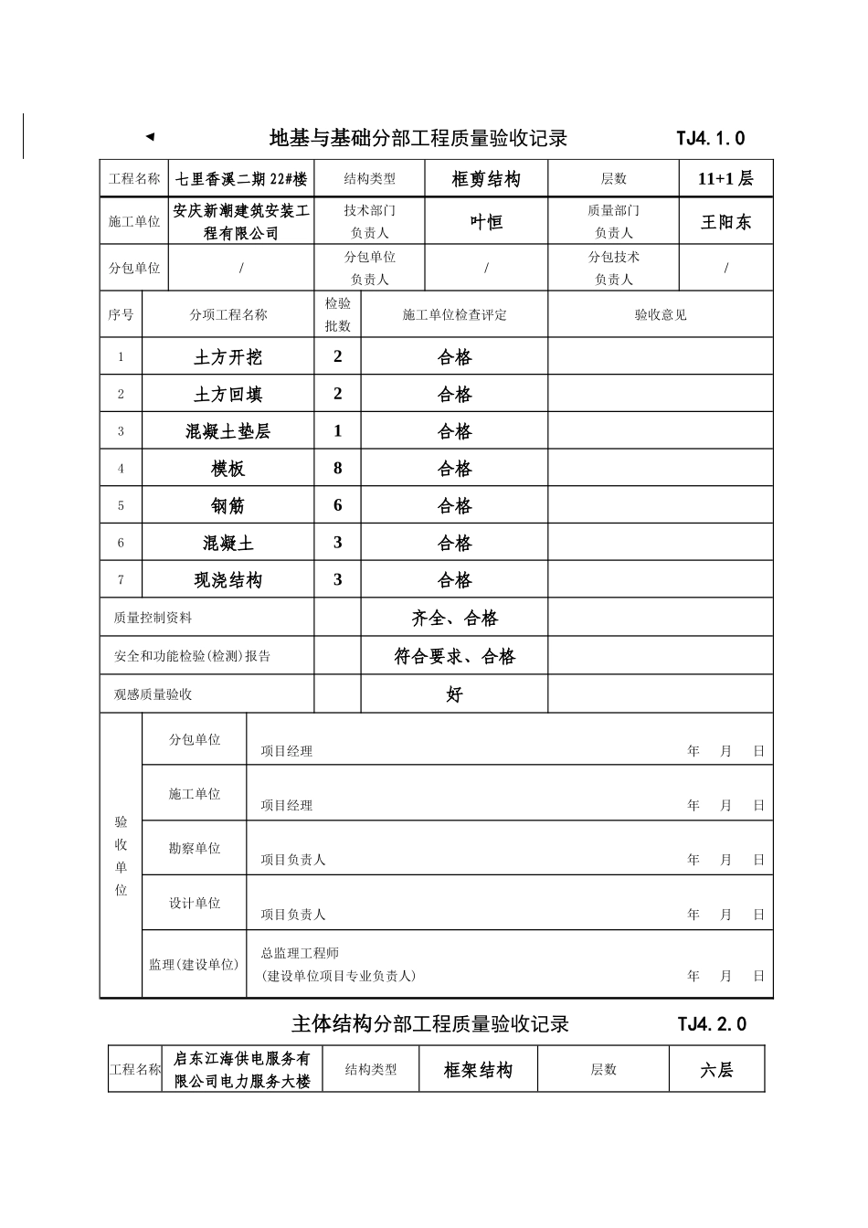 分部、分项工程质量验收记录-hy_第1页