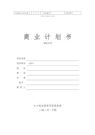 创业投资公司项目投资部商业实施计划书样本