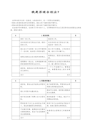 创业适应性测评表