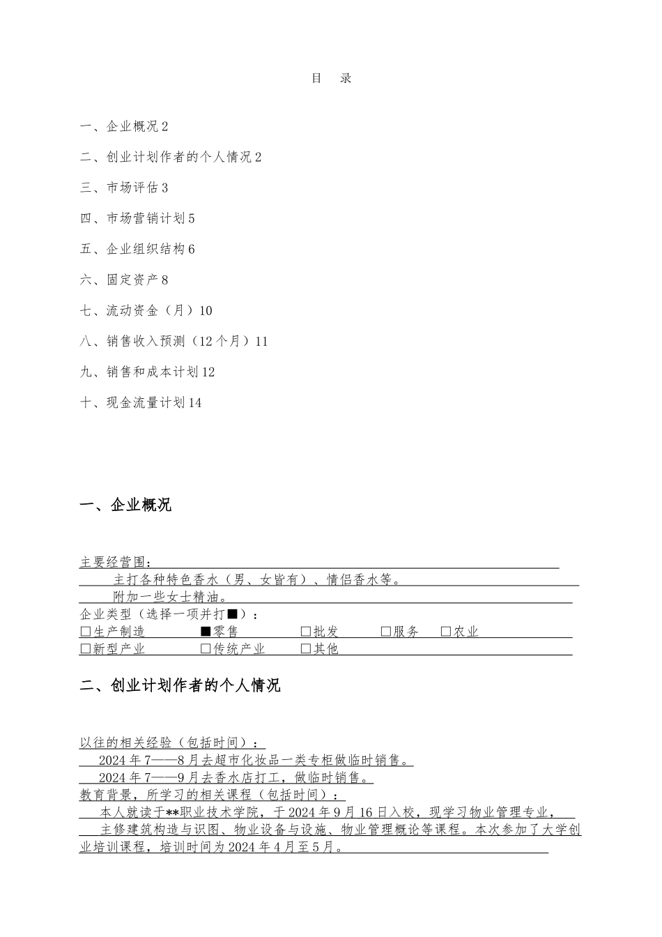 创业项目计划书模版_第2页