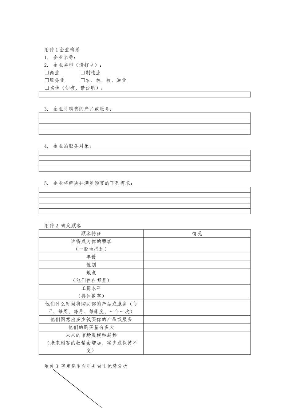 创业项目计划书附表_第1页