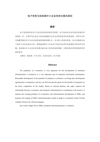 电子商务与视高镇中小企业信息化模式探究分析研究  电子商务管理专业论文