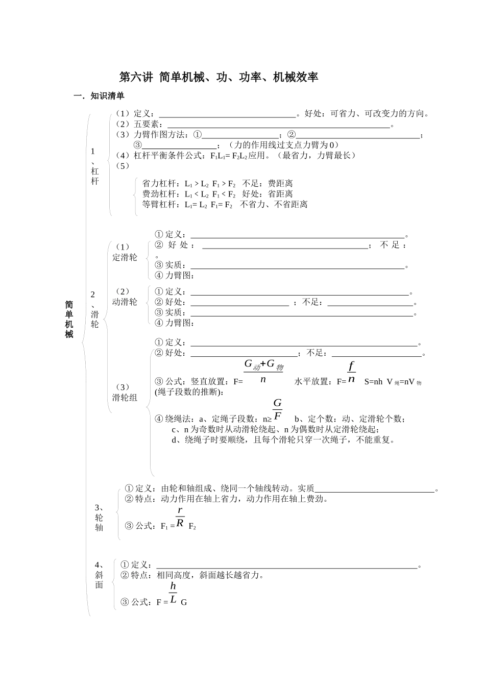 初三总复习 简单机械总复习_第1页