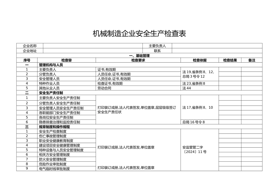 制造企业安全生产检查表_第1页