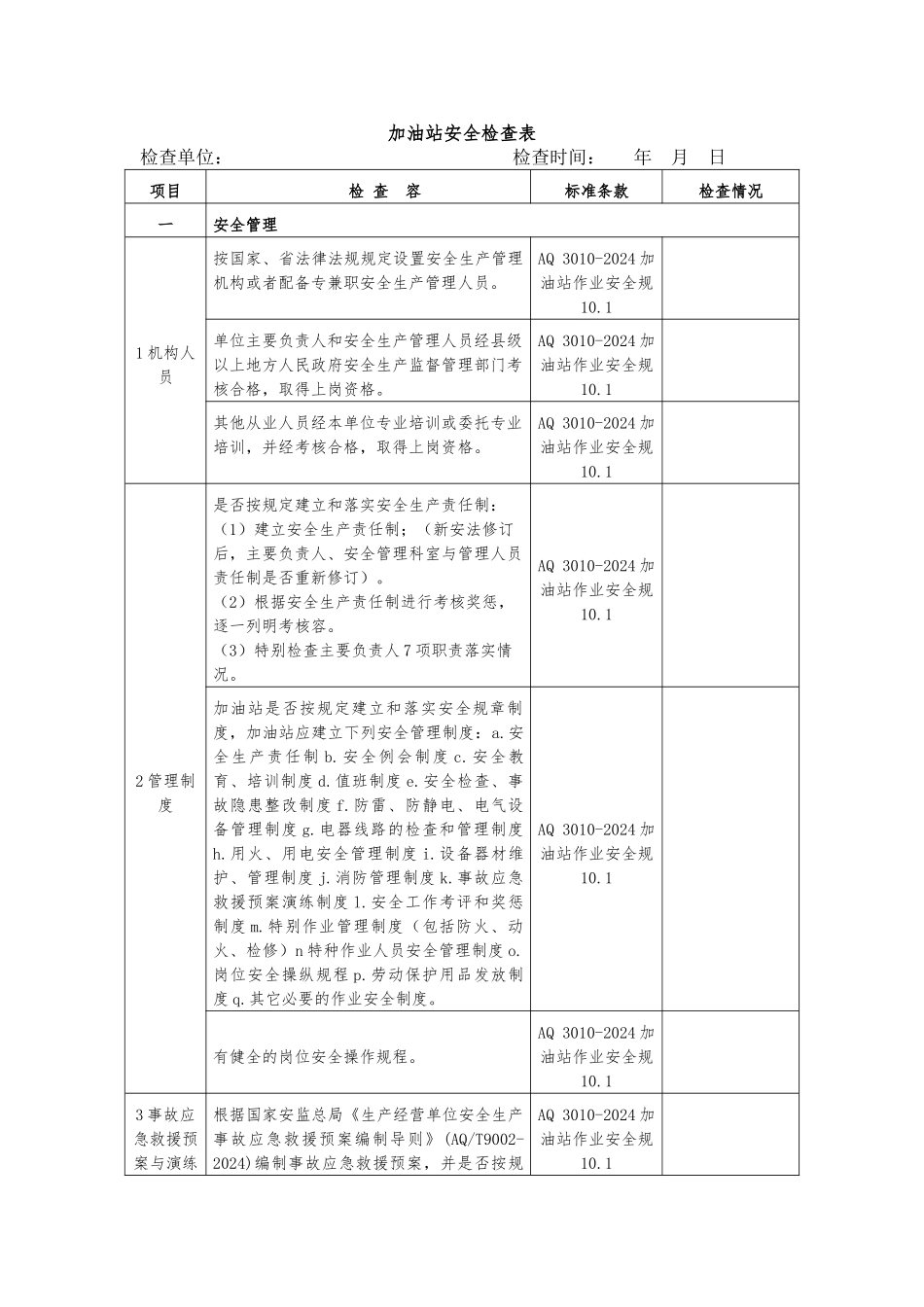 加油站安全检查表_第1页