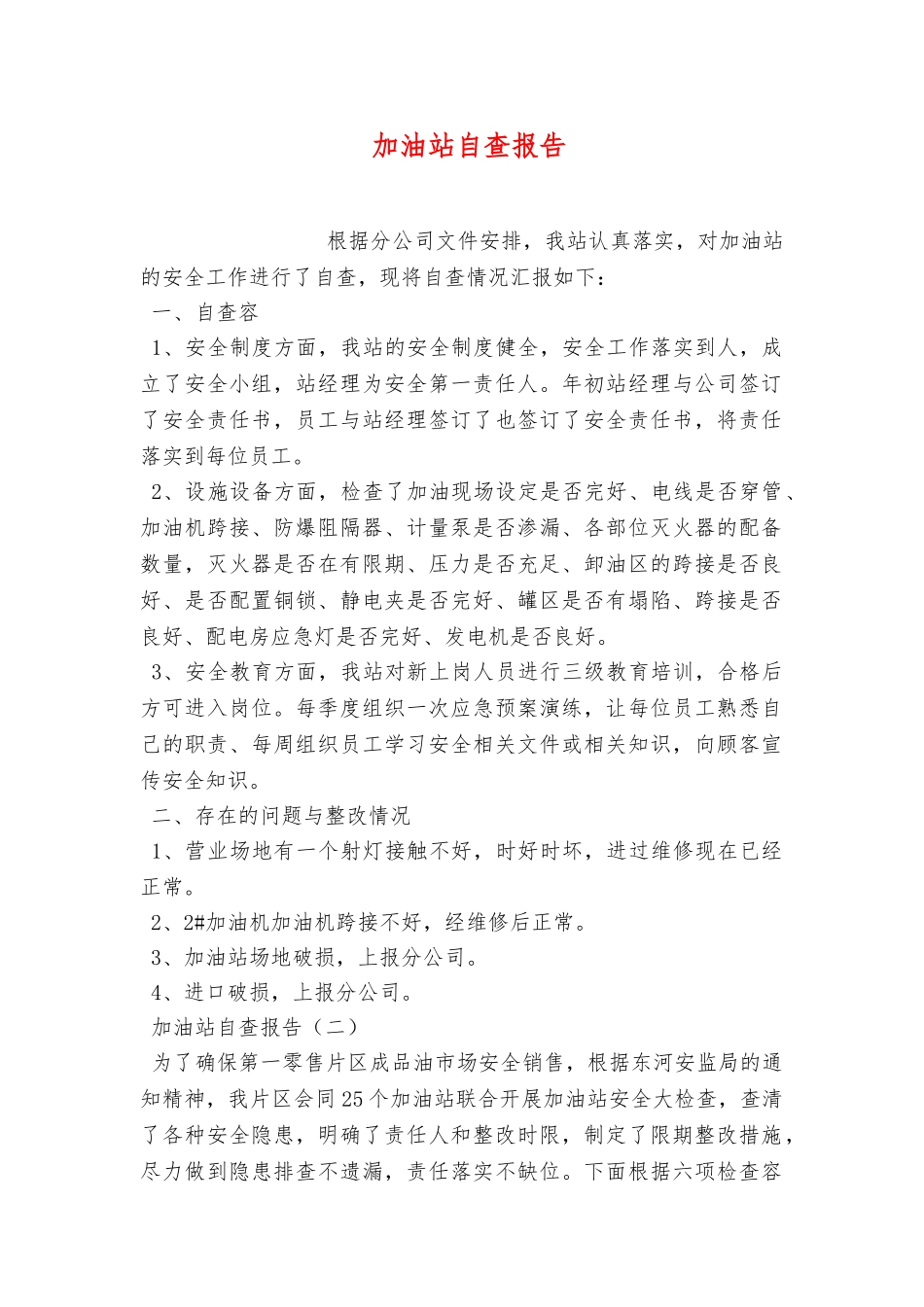 加油站自查报告_第1页