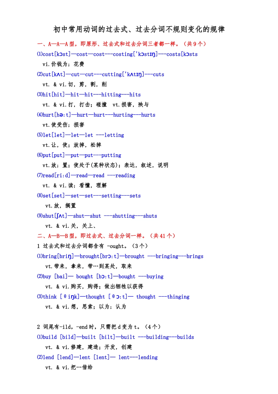 动词过去式与过去分词表红_第1页