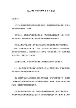 化工行业06年分析与07下半年展望