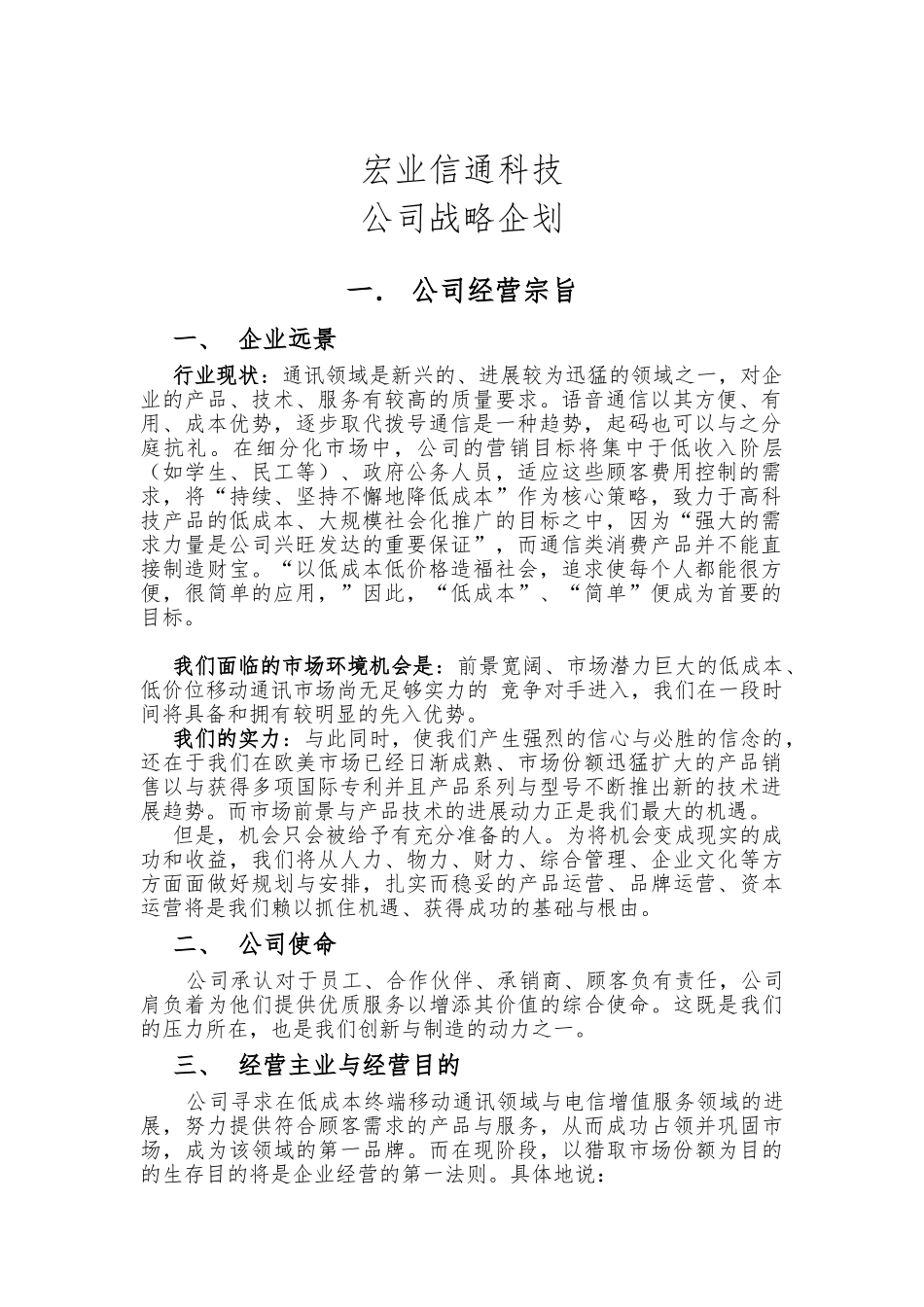 北京某信通科技有限公司战略企划_第1页