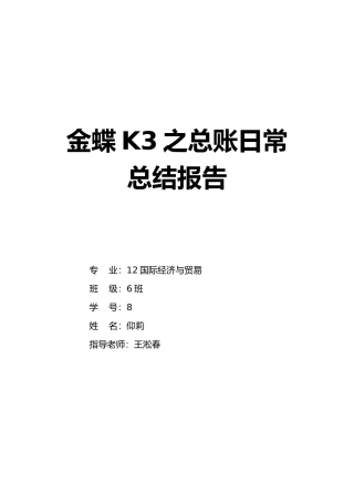 北京理工大学珠海学院金蝶K3之总账日常报告