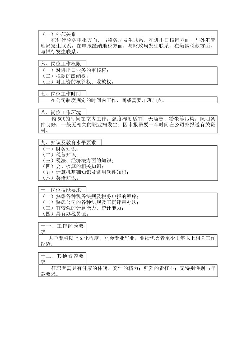 医药行业-财务部-税务会计岗位说明书_第2页