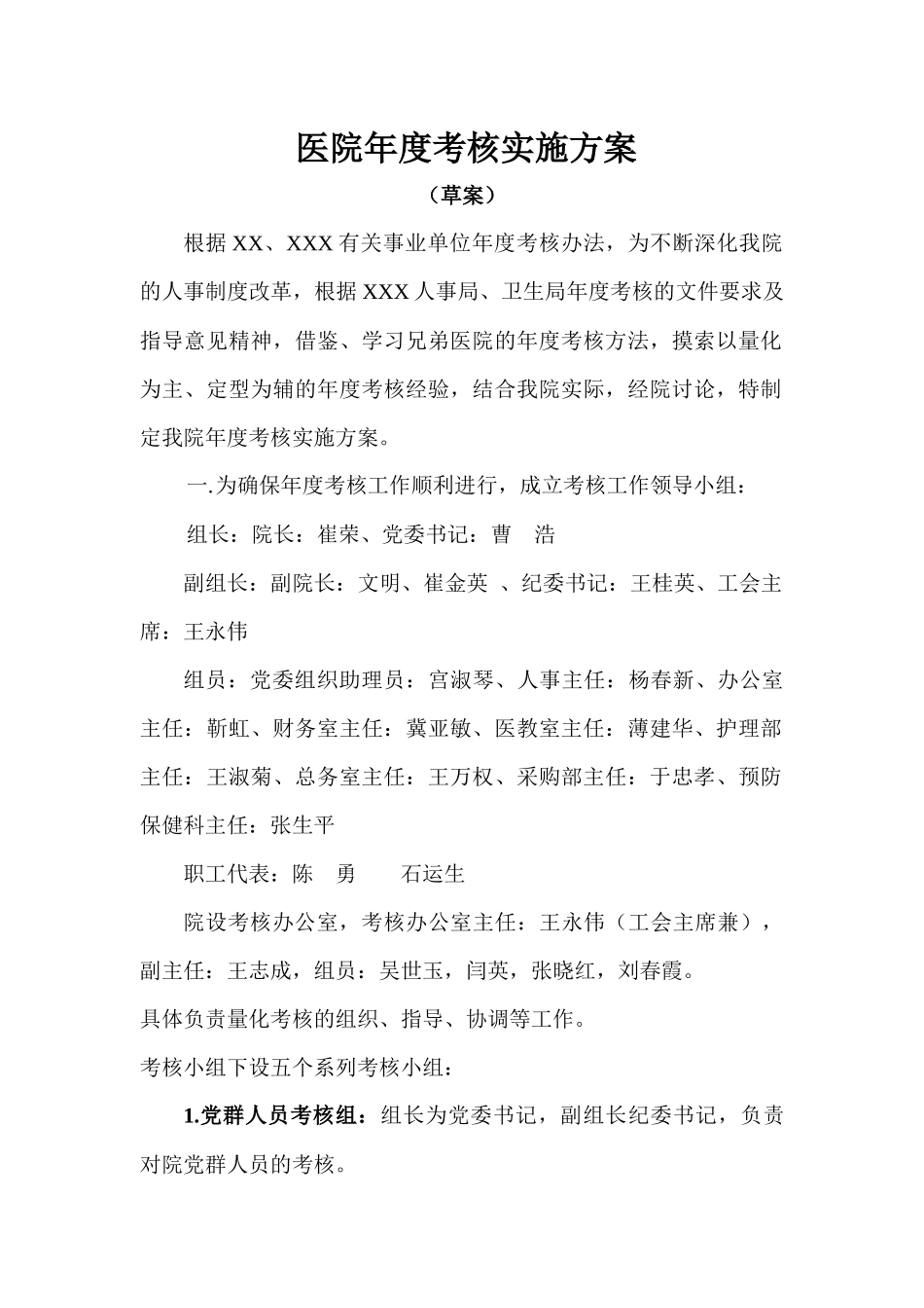 医院年度考核实施方案_第1页