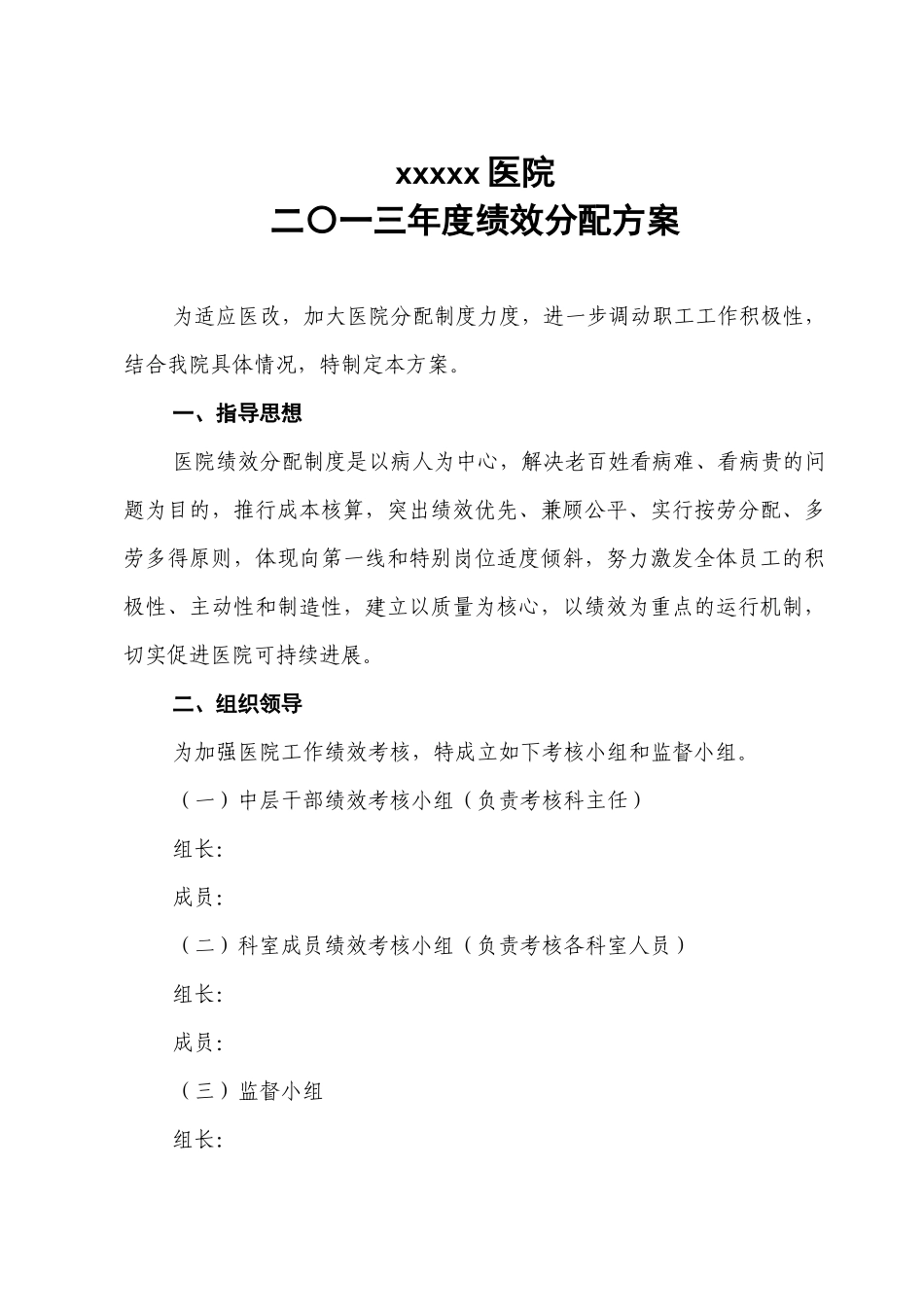 医院绩效分配方案包括实施细则考核表_第1页