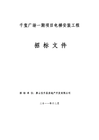 千玺广场一期项目电梯安装工程招标文件