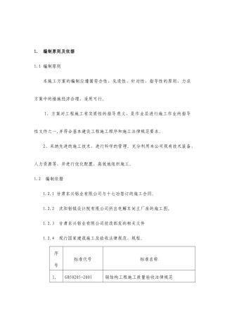 单层21米高厂房钢结构施工方案