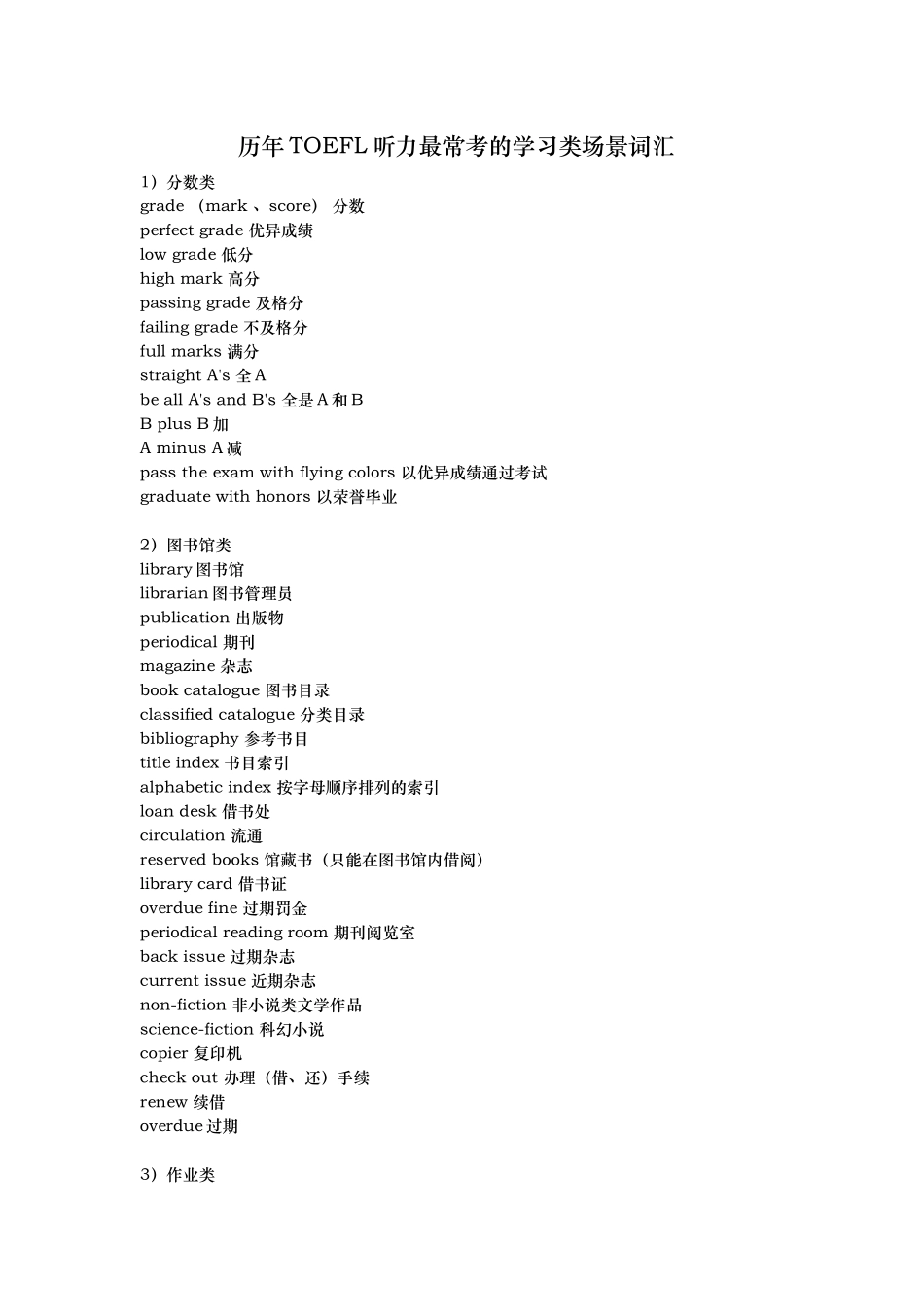 历年TOEFL听力最常考的学习类场景词汇_第1页
