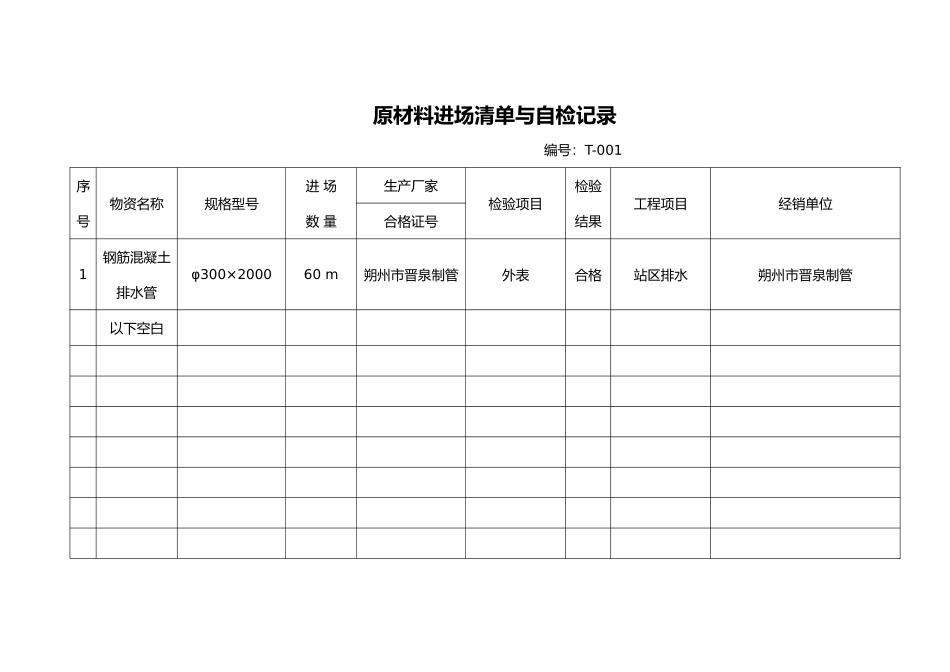 原材料进场检验自检记录文本_第1页