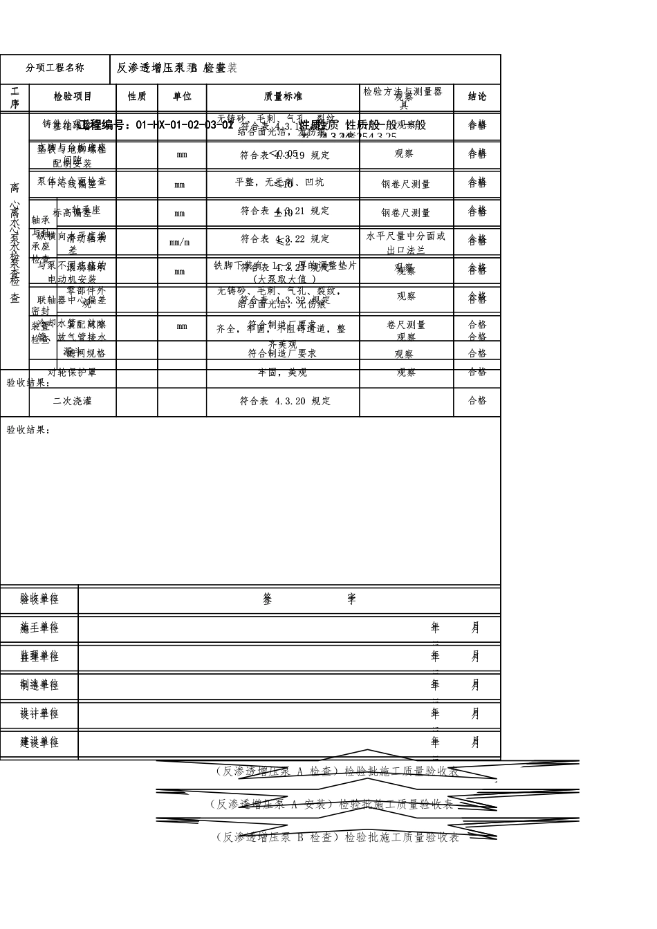 反渗透增压泵检验批施工质量验收表_第1页