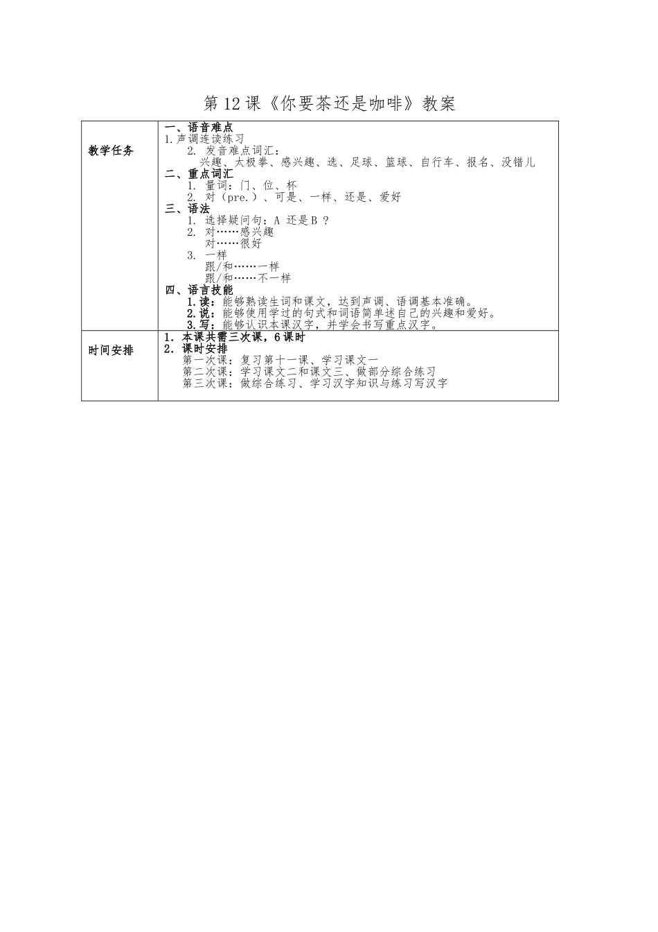 发展汉语初级综合1_第12课教（学）案_第1页