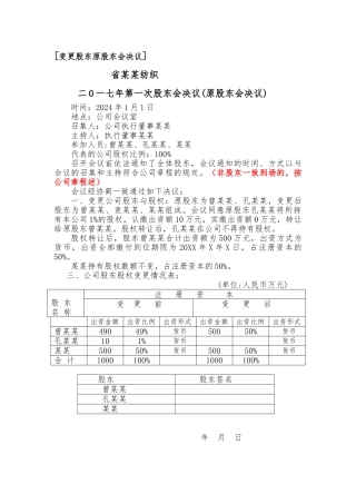 变更股东股东会决议股权转让资料全