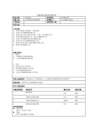 司机班长职务说明书