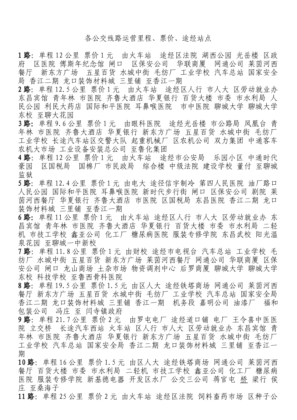 各公交线路运营里程_第1页