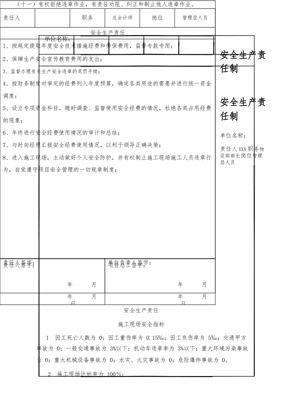 各岗位安全生产责任制表格模板_第3页