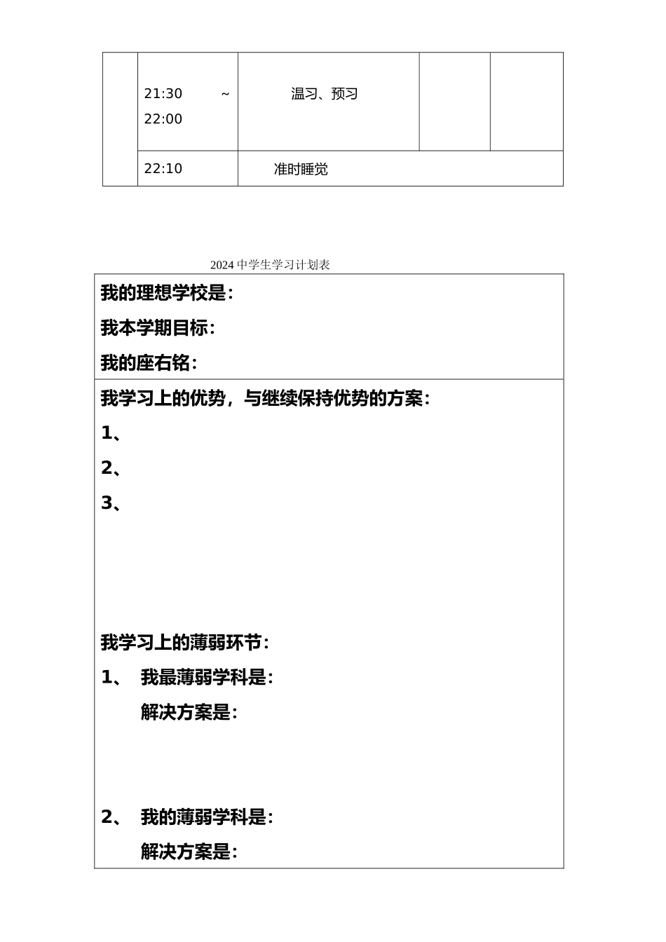 各种中学生学习计划清单表很全面_第2页