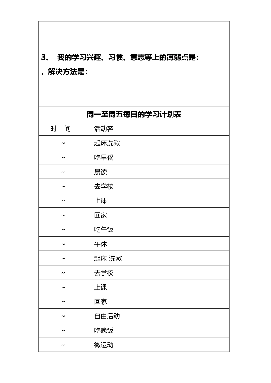 各种中学生学习计划清单表很全面_第3页