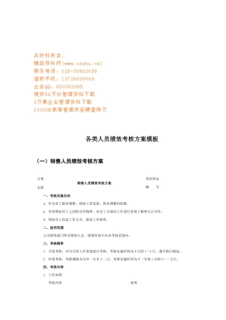 各类人员绩效考核方案