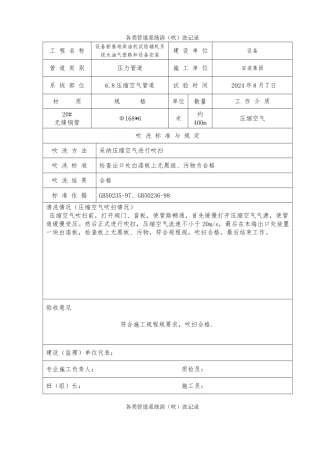 各类管道系统清洗记录文本
