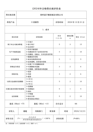 合格供应商年度评价表