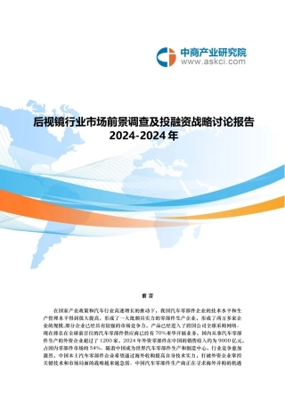 后视镜行业市场调查研究报告范本