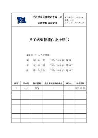 员工培训管理作业指导书ZYCP-RL-02