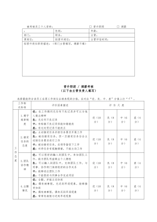 员工晋升职级调薪考核表