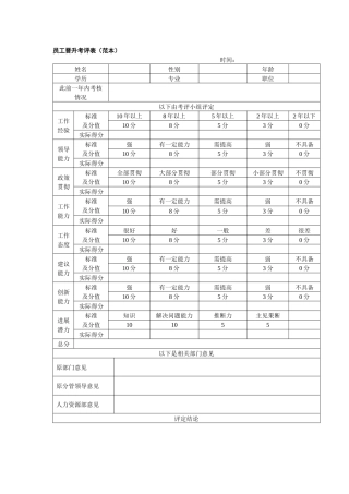员工晋升考评表（范本）