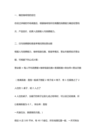 咖啡店成本预算与营业预计