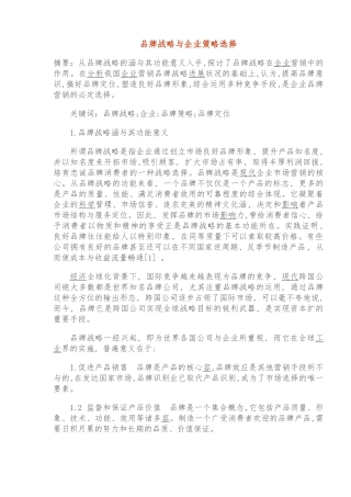 品牌战略与企业策略选择