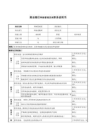 商业银行网络管理员岗职务说明书