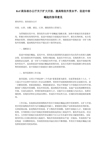 商务部扩大开放、提高外资水平、促进崛起的指导意见
