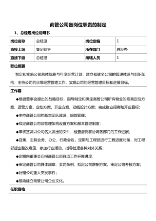 商管公司各岗位职责制定