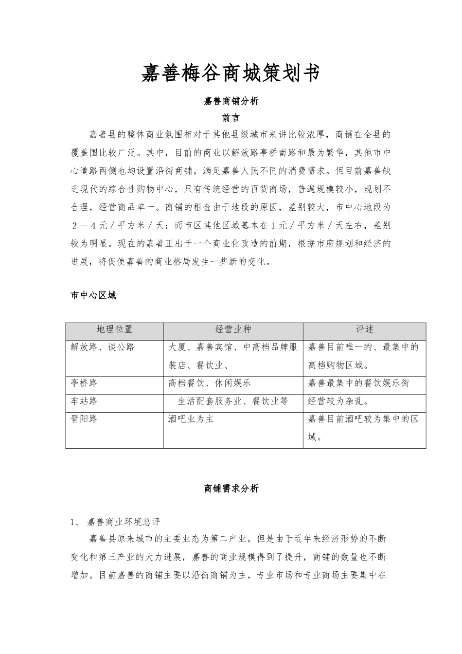 嘉善梅谷商城项目策划书_第1页