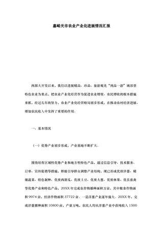 嘉峪关市农业产业化发展情况汇报_模板