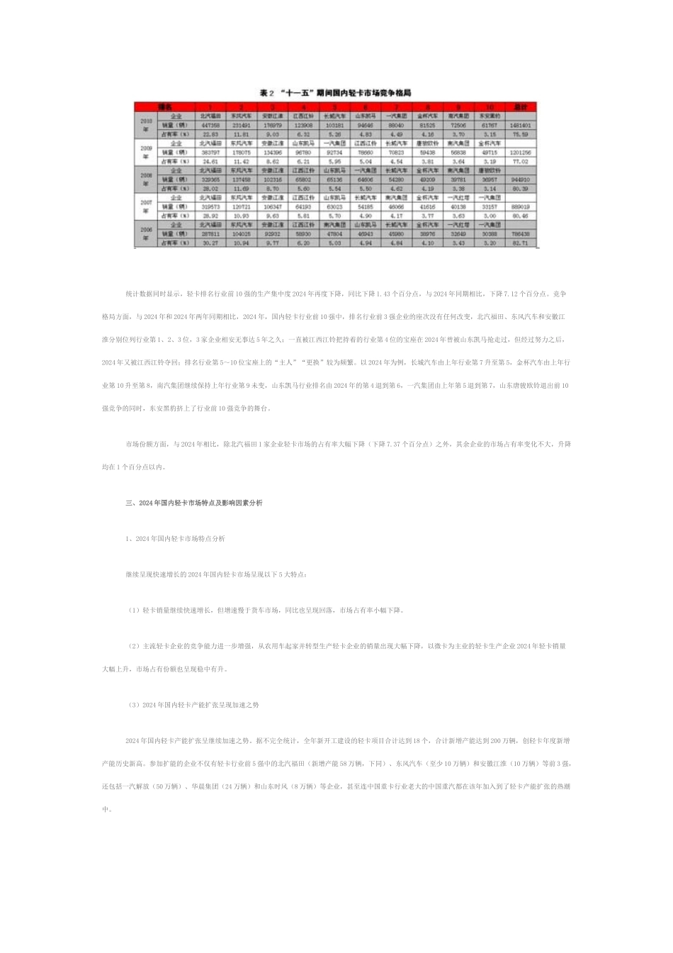 国内年度轻卡市场分析与十二五预测_第2页